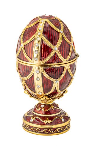 Russian Style Enamel Easter Egg, Red Enamel, With Music Box H 5.2''