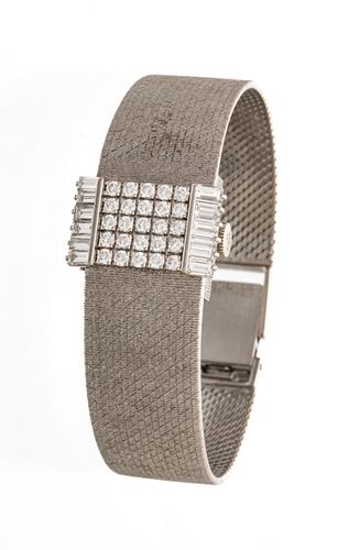Patek Philippe For Beyer 18 Kt White Gold And Diamond Ladies Wrist Watch Ca. 1960-1970, L 6.5''