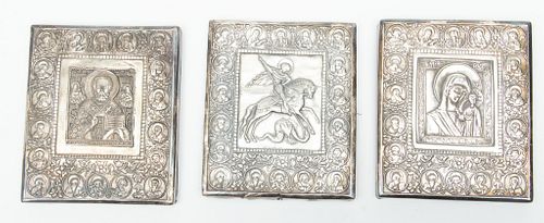 Hendryk Winograd, Russian Sterling Silver Icons Over Wood Ca. 1950, H 6.5'' W 5.5'' 3 pcs