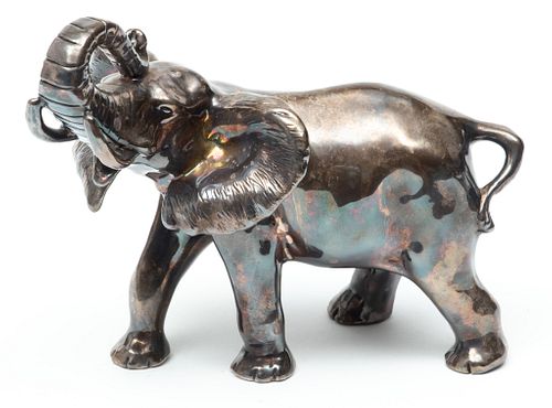 Bat-Ami (Israeli) 925 Silver Sculpture, Elephant With Raised Trunk, H 6'' W 7'' 20t oz