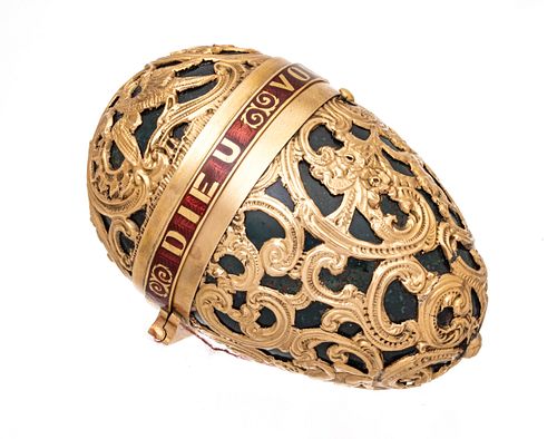 Gold And Nephrite Jade Easter Egg Shaped Box H 2.2'' W 1.5''