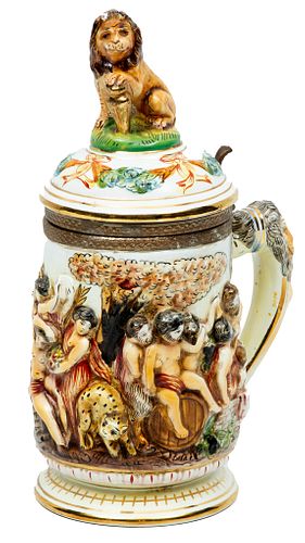 CapodeMonte Hand Painted Porcelain Covered Tankard H 10.75'' L 6.75''