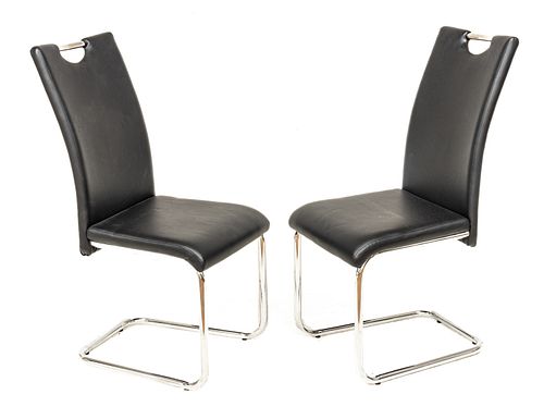 Contemporary Leather & Chromed Steel Chairs, H 39'' W 16'' Depth 17.5'' 2 pcs