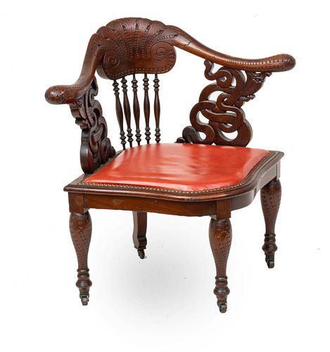 Carved Walnut Corner Chair, Ca. 1890, H 29'' W 32'' Depth 23''