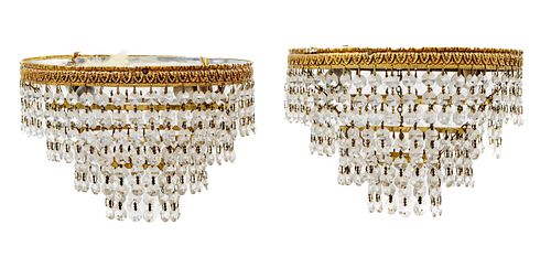 Brass & Crystal Pendant Lights, H 7'' Dia. 10'' 1 Pair
