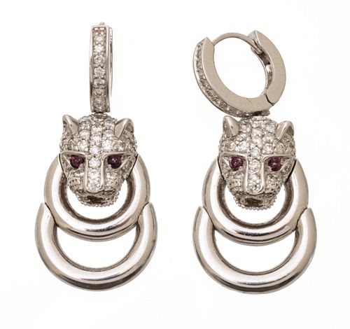 14kt White Gold, Diamond Melee Panther Earrings 12.3g