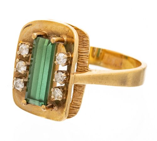 Tourmaline And Diamonds 14k Gold Ring, Size 8 5.3g