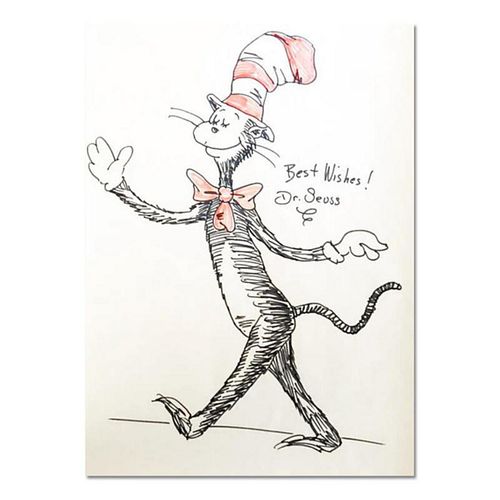 Dr. Seuss (1904-1991), "Cat in the Hat Takes a Walk" Hand Signed Original Drawing with Letter of Authenticity.