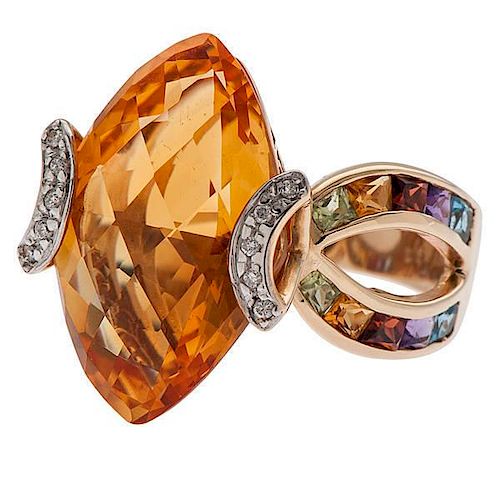 Citrine Ring with Multi-Color Gemstones 