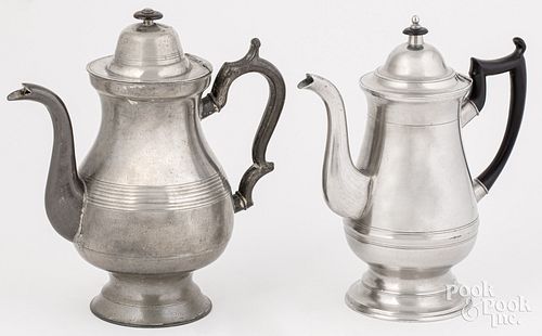Two New England pewter coffeepots, 19th c.