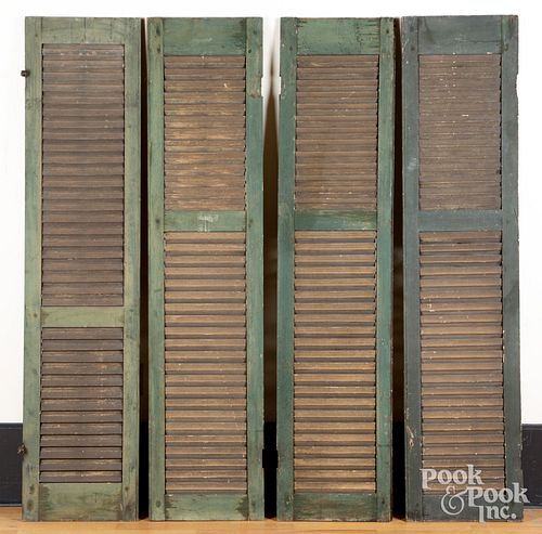 Two pairs of painted pine louvered shutters