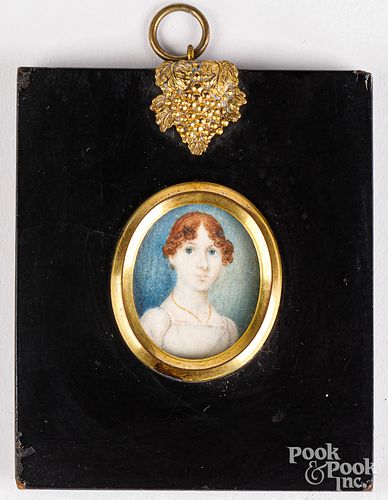 Miniature watercolor portrait of a woman, 19th c.