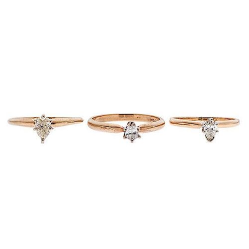 Pear-Shaped Diamond Solitaires in 14 Karat 