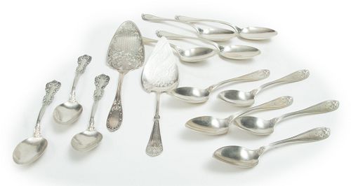 Albert Coles N.Y. Coin Silver 8" Spoons (6), Tablespoons,  19th C., L 8.5'' 25t oz 14 pcs