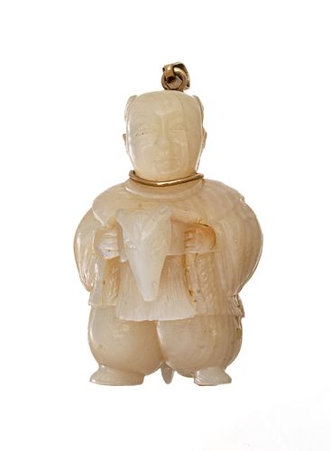 Chinese Carved Mother Of Pearl & 14kt Gold Figural Pendant, H 2'' W 1.5'' Depth 1.25'' 49g