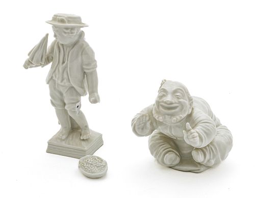 KPM Meissen (German) Porcelain Miniature Figurines, Ca. 1900, Boy With Umbrella & Storyteller, H 4'' 2 pcs