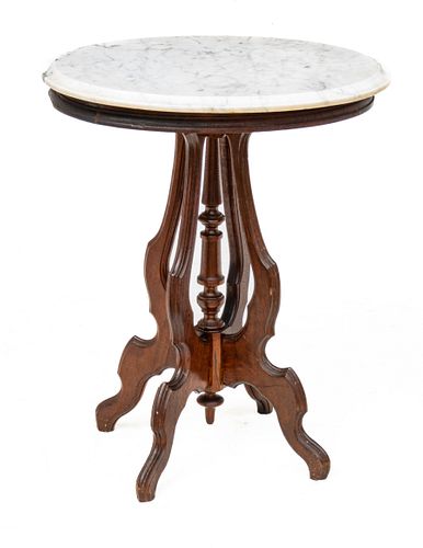 Walnut & Marble Oval Table, Ca. 1880, H 29'' W 22''