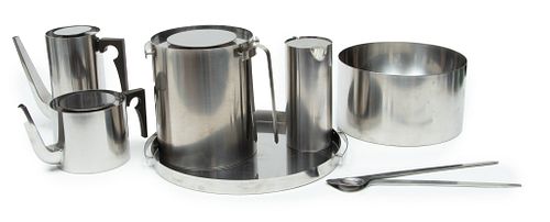 Arne Jacobsen For Stelton (Danish) 'Cylinda Line' Stainless Steel Teapot, Coffeepot, Ice Bucket, Salad Bowl & Mixer, 6 pcs