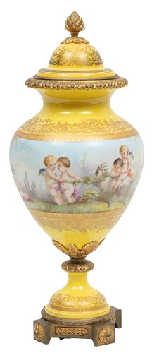 French Sevres Porcelain Urn With Cover H 20''