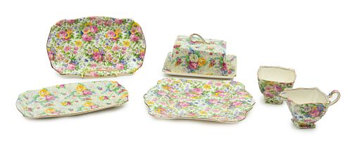 Grimwades, Nelsonware & Royal Winton Paisley Covered Butter Dish, Creamer, Sugar, Trays 7 pcs