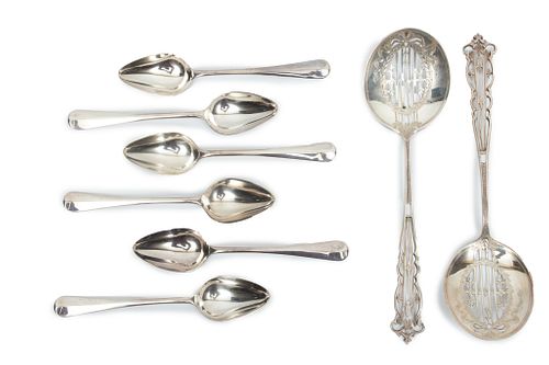 James Dixon & Sons Sterling Drain Spoons (2)+ 6 Sterling Teaspoons 8.5t oz 8 pcs