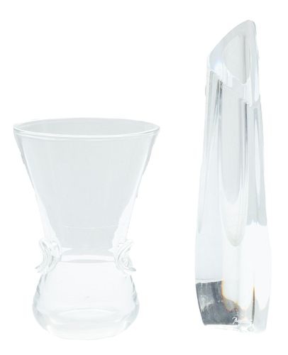 Steuben And Baccarat Crystal Vases H 6'' 2 pcs