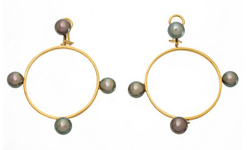 Tiffany & Co. 18kt Gold, Black Pearl 9mm. Hoop Earrings, 18.6g 1 Pair