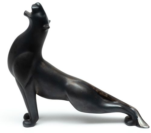 Loet Vanderveen (American/Dutch, 1921-2015) .999 Fine Silver Sculpture, Yawning Panther, H 7'' L 8'' 41t oz