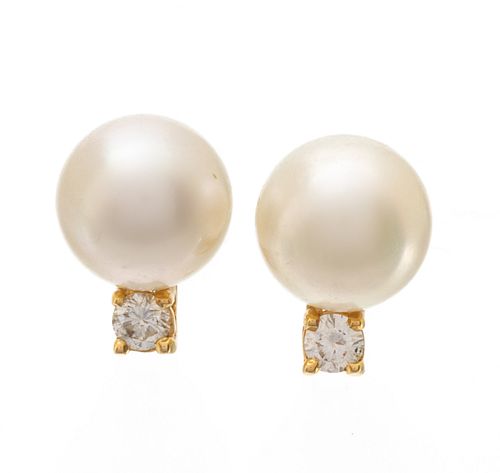Pearl, Diamond Earrings, 9 Mm 5.3g