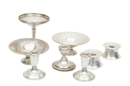 Weighted Sterling Silver Compotes & Candlesticks, Feat. Gorham & Wallace, H 5.75'' Dia. 5.25'' 8 pcs