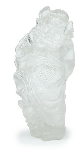 Chinese Rock Crystal Quartz Carved Standing Sage H 5.2''