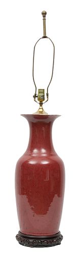 Chinese Porcelain Oxblood Vase Mounted As A Lamp, H 21'' Dia. 8.5''