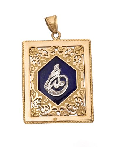 Yellow Gold Diamond, And Enameled Two Sided Pendant H 1.5''