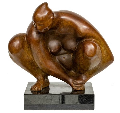 Attributed to Francisco Zúñiga (Mexican, 1912-1998) Bronze Sculpture Ca. 1963, "Desnudo De Cuclillas", H 11.5'' Depth 12''