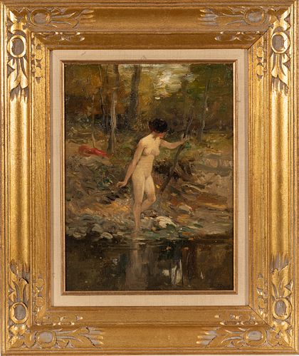 Charles Paul Gruppe (Canadian, 1860-1940) Oil On Artist Board, "The Bath, Catskills", H 16'' W 12''