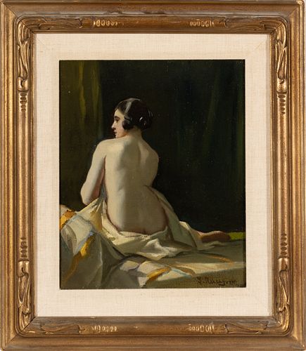 Julius Rolshoven (American, 1858-1930) Oil On Canvas Female Nude, H 16'' W 13''