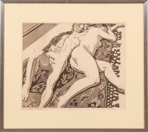 Philip Pearlstein (American, 1924-2022) Etching And Aquatint On Wove Paper, 1971, Male And Female Nudes On Spanish Rug, H 17.5'' W 21.5''