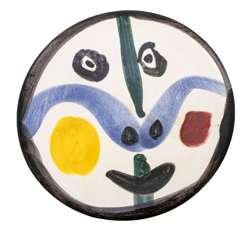 Pablo Picasso (Spanish, 1881-1973) White Earthenware Ceramic Plate, 1963, Visage No. 0 (A.R. 458), Dia. 10''