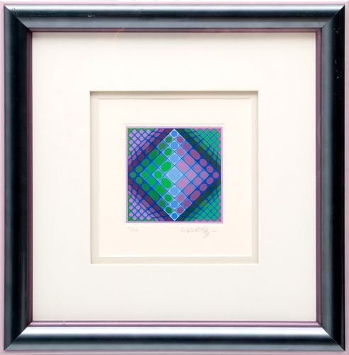 Victor Vasarely (French/Hungarian, 1906-1997) Op Art Lithograph In Colors On Wove Paper, H 4'' W 4''