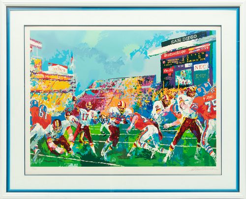 Leroy Neiman (American, 1921-2012) Serigraph In Colors On Paper, 1988, In The Pocket (Super Bowl Broncos - Redskins), H 27.5'' W 37.75''