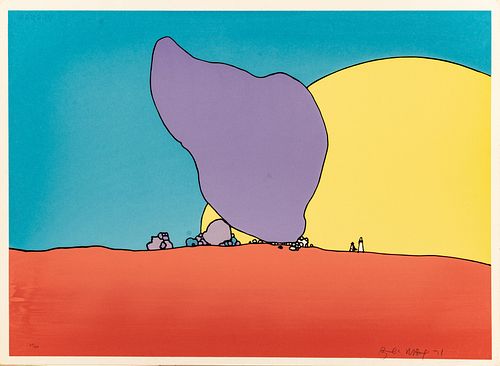 Peter Max (American, B. 1937, B. 1937) Serigraph In Colors Ca. 1971, Rocks And Sun