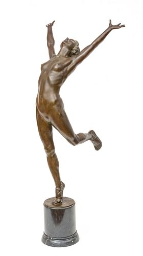 Hans Hubert Dietzsch-Sachsenhausen (German, 1880-1926) Bronze Sculpture, "Der Sonne Entgegen" (Towards The Sun), H 27''