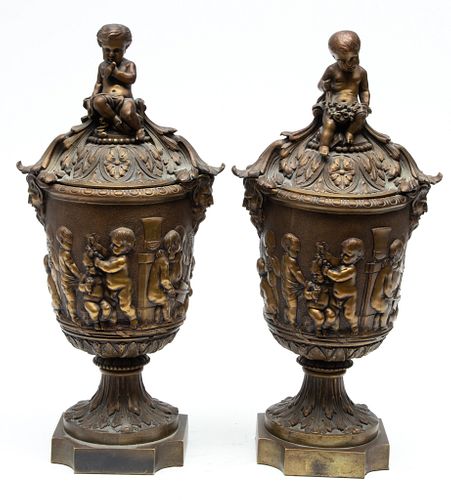 After Claude Michel Clodion (French, 1738-1814) French Bronze 19th C., H 16.5'' 1 Pair