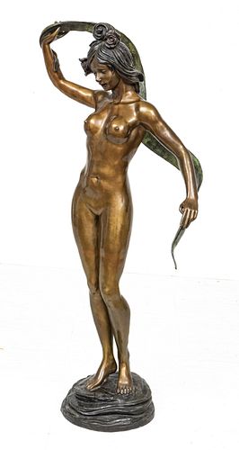 Mario Nardini (Italian, B. 1940) Bronze Sculpture, Ca. 1990, Standing Nude Woman, H 50.5'' W 26''
