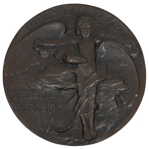 Chester Beach (American, 1881-1956) Bronze Plaque, 1918-19, Children's Year, Depth 1.25'' Dia. 19''