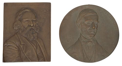The Grolier Club, Commemorative Bronze Plaques, Longfellow & Emerson, H 7.5'' W 5.75'' 2 pcs