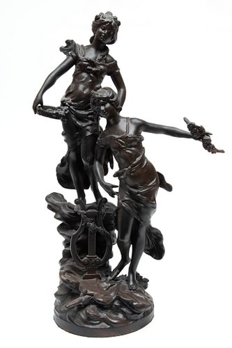 After Louis A. Moreau Bronze Patinated Spelter Sculpture, H 22'' W 13'' Depth 6''