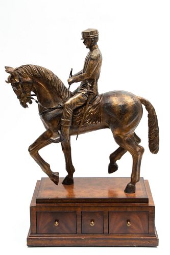 Maitland-Smith (British) Patinated Metal Sculpture, Soldier On Horseback, H 40'' W 28'' L 14.25''