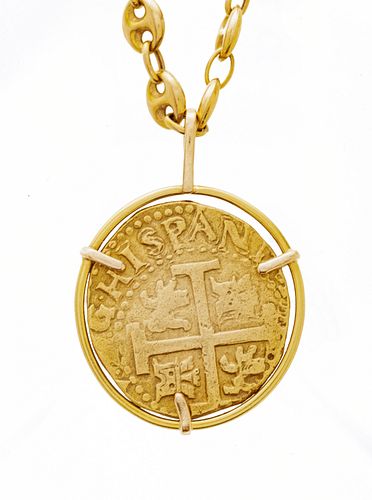 Gold Coin Pendant And 14 Kt. Yellow Gold Necklace L 23''