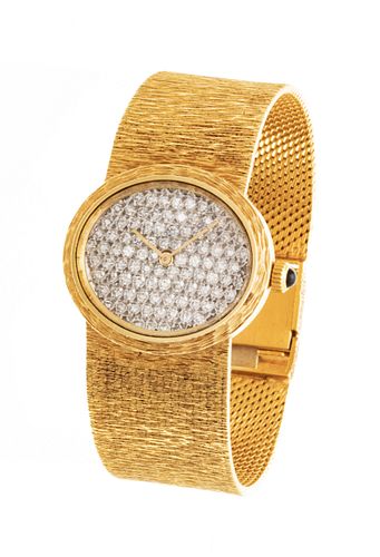 B. G. Swiss 18k Gold & Diamond Face Watch, L 6'' 52g